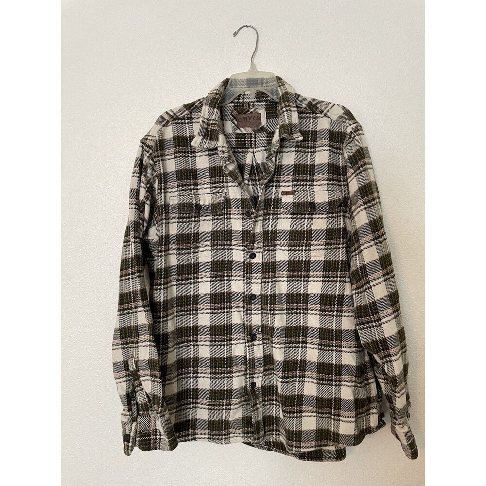 Orvis Shirt Jacket Mens XL Brown Plaid Flannel Long Sleeve Shacket Heavy